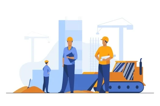 Illustration einer Baustelle mit Bauarbeitern