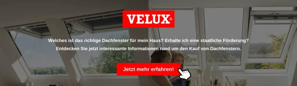 VELUX Anzeige zum Thema Dachfenster für Häuser inklusive Verlinkung.