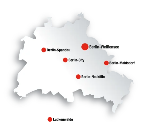 Karte von Berlin mit den Standorten von Atala eingezeichnet